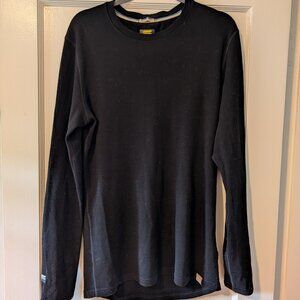 MERIWOOL Mens Base Layer - 100% Merino Wool Midweight Long Sleeve Shirt Black L